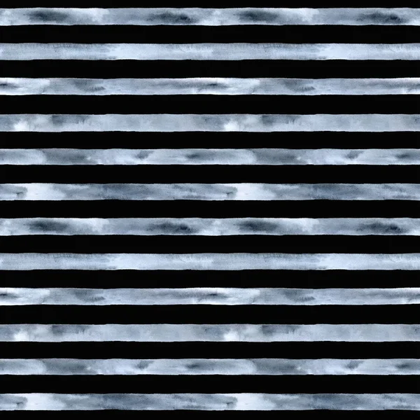 Grausilberblaue Streifen auf weißem Hintergrund Aquarellmalerei. Nahtloses Muster. — Stockfoto