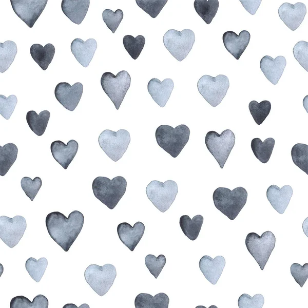 Patrón dibujado a mano sin costuras con corazones. Ilustración sobre fondo gris plateado blanco hahdpainted fondo —  Fotos de Stock