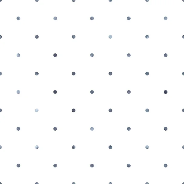 Seamless polka dot blue grey watercolor pattern on white with circles. Hand painted illustration. — Stock Photo, Image