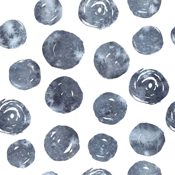 Nahtlos gepunktetes blaugraues Aquarellmuster mit Kreisen. Handgemalte Illustration. — Stockfoto