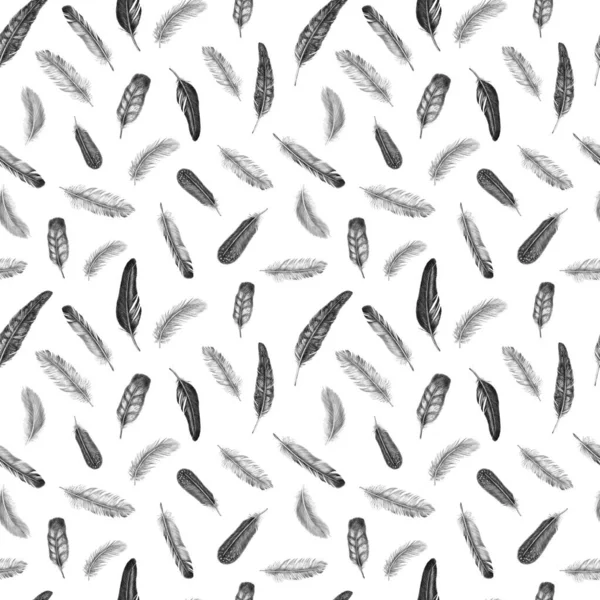 Hand drawn fashion seamless pattern with feathers. Vintage background — Stock Photo, Image