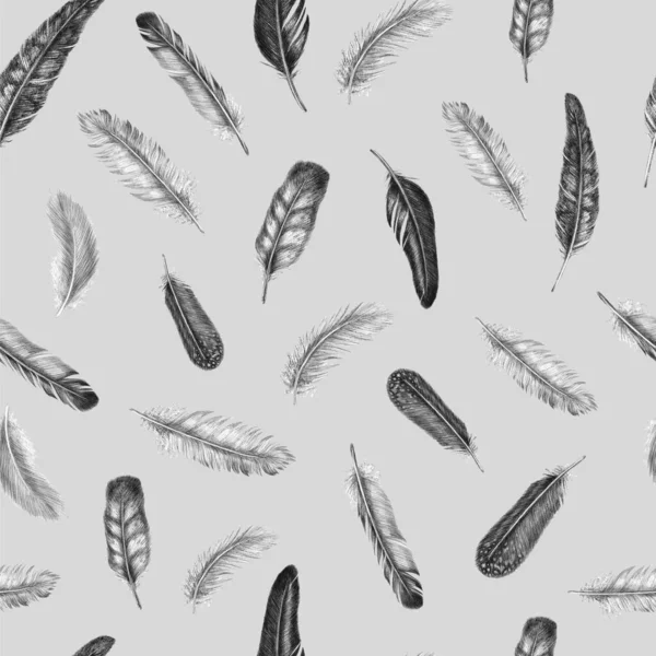 Hand drawn fashion seamless pattern with feathers. Vintage background — Stock Photo, Image