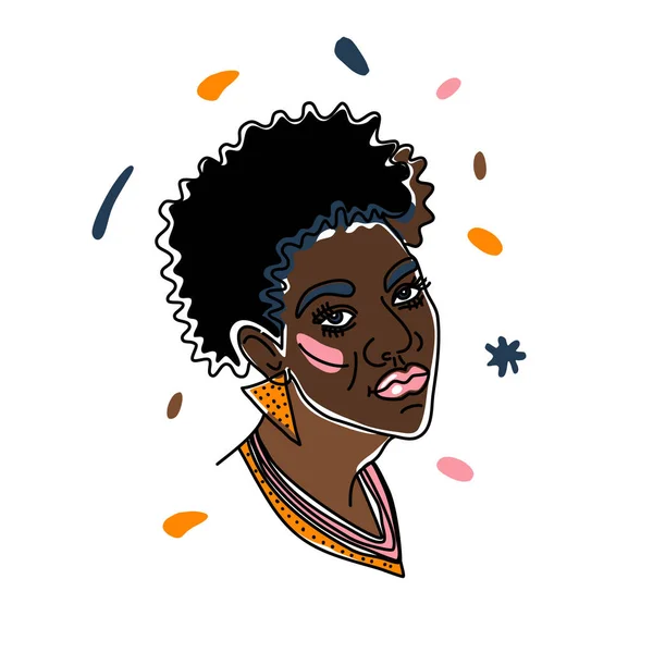Porträt einer seligen Afrikanerin, Menschenrechte, Kampf gegen Rassismus. Linienkunst, minimalistischer Stil. Schwarze Geschichte Monat Illustration. — Stockvektor