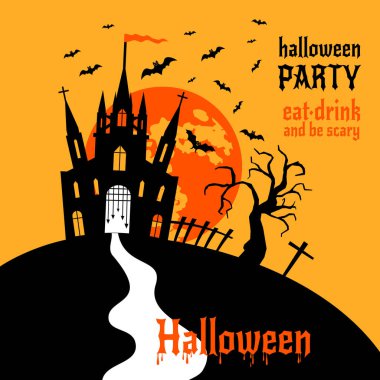 Ay ve Yarasa Vektör Tasarımı ile Cadılar Bayramı Perili Ev 'iniz kutlu olsun.