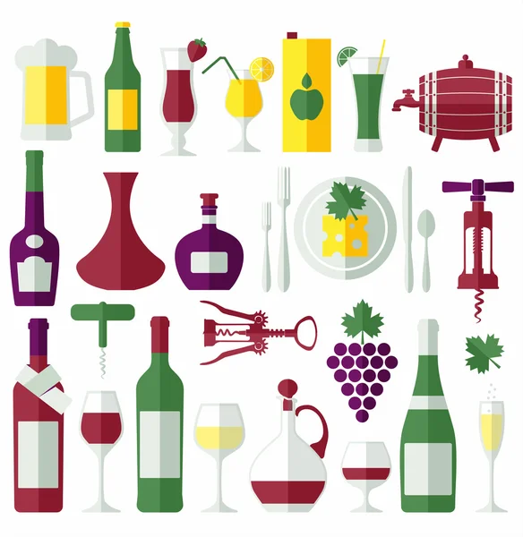 Conjunto de ícones de vinho plana — Vetor de Stock