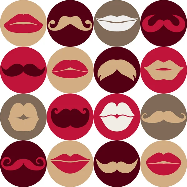 Conjunto de bigodes e lábios . —  Vetores de Stock