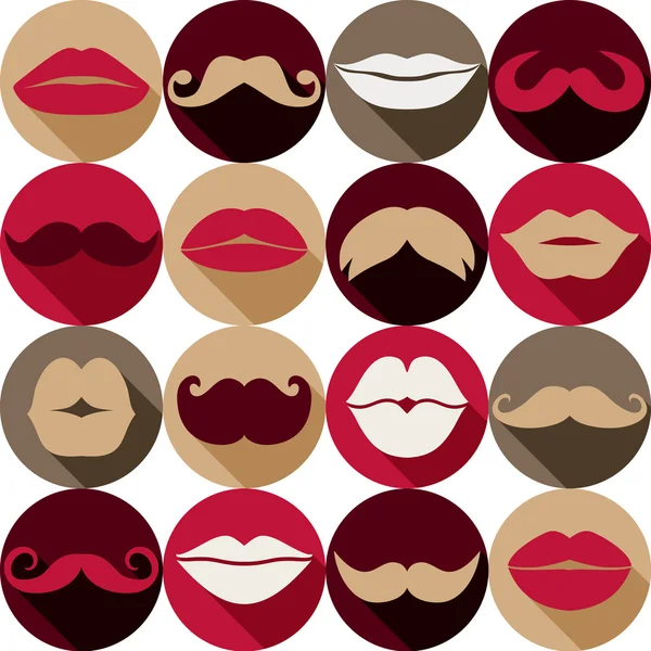 Conjunto de bigotes y labios . — Vector de stock