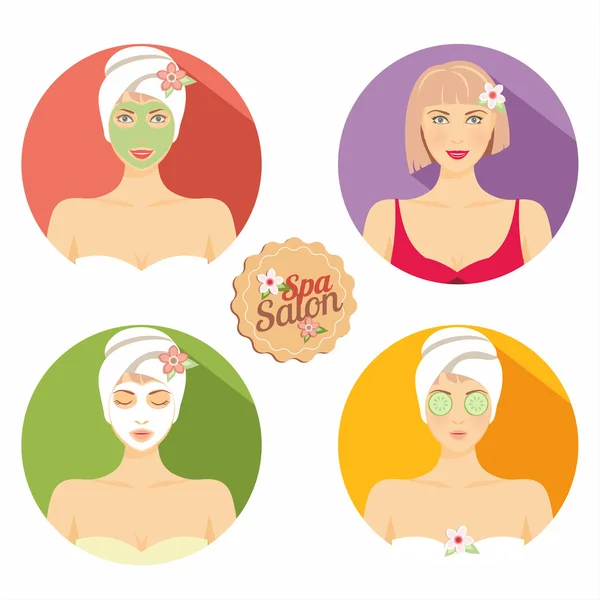 Iconos de spa con hermosa mujer — Vector de stock