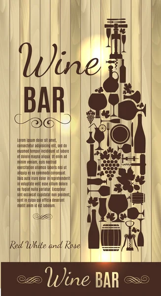 Menú de vino sobre textura de madera — Vector de stock