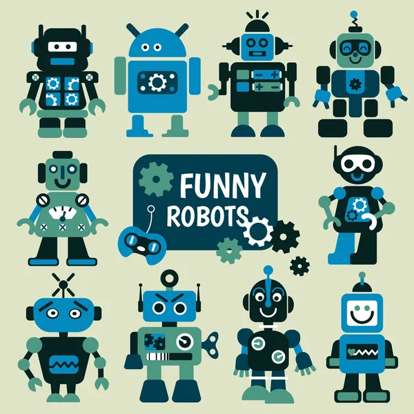 Conjunto de robots divertidos — Vector de stock