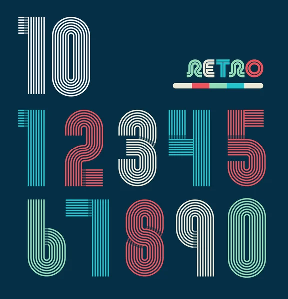 Retro stripes funky numbers set — Stock Vector