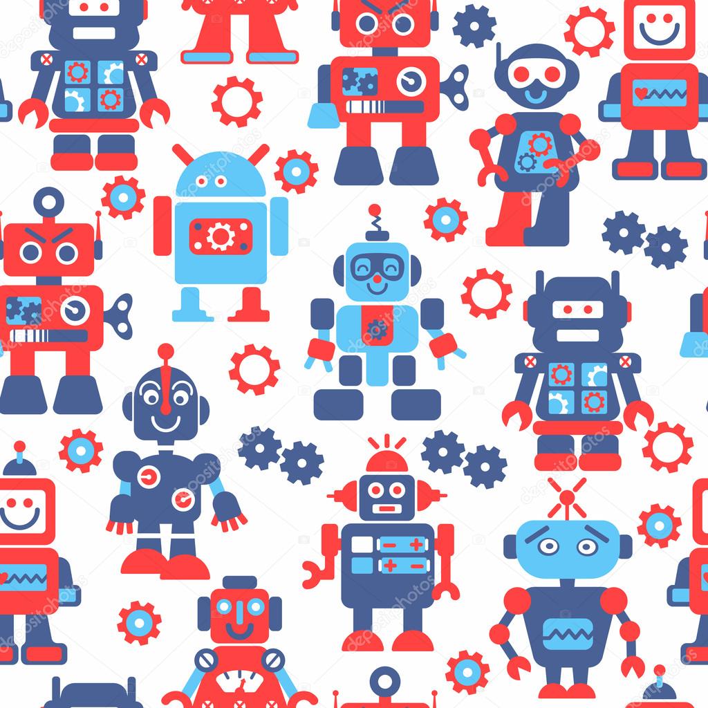 Robots color seamless pattern