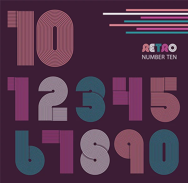 Retro stripes funky numbers set — Stock Vector