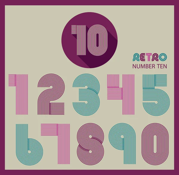 Retro stripes funky numbers set — Stock Vector