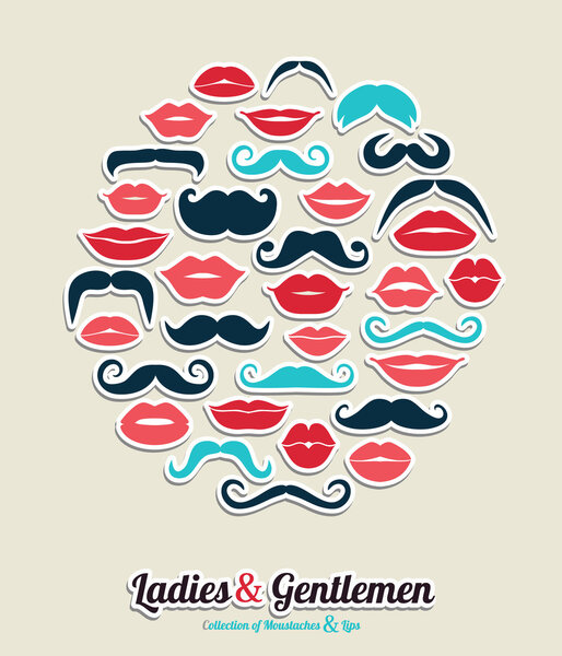 Collection of moustaches and lips