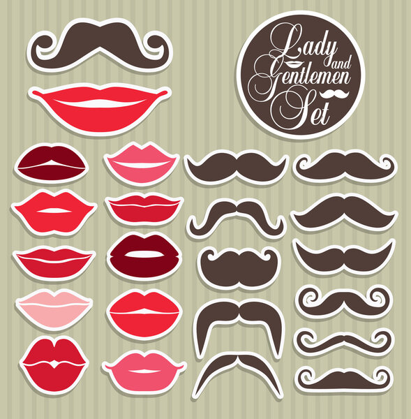 Stikers collection of moustaches and lips. 