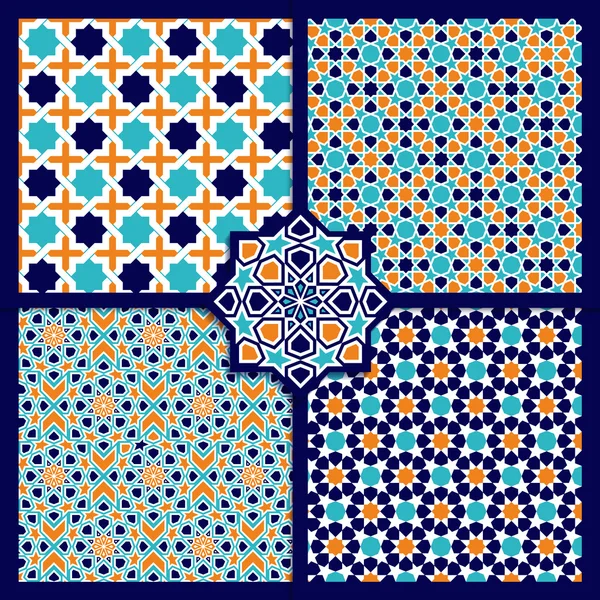 Ensemble de motifs de couleurs islamiques sans couture — Image vectorielle