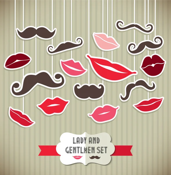 Adesivos coleção de bigodes e lábios . —  Vetores de Stock