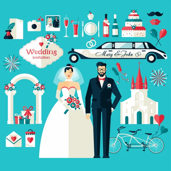 Conjunto de símbolos de boda . — Vector de stock