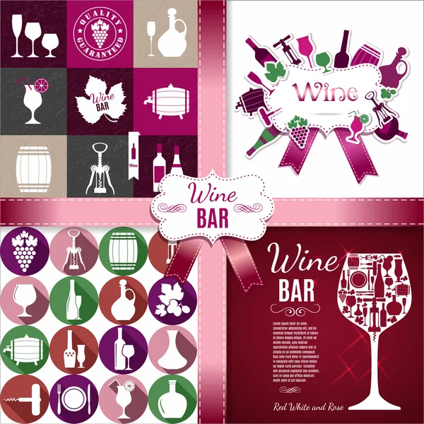 Conjunto de vinos de diseño para el menú , — Vector de stock