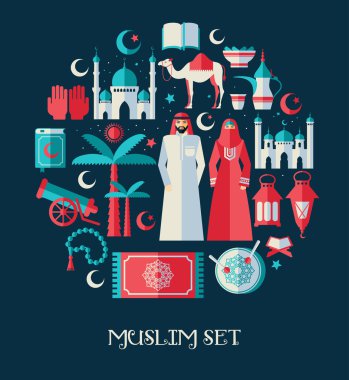Muslim set of icons of Arabian. clipart