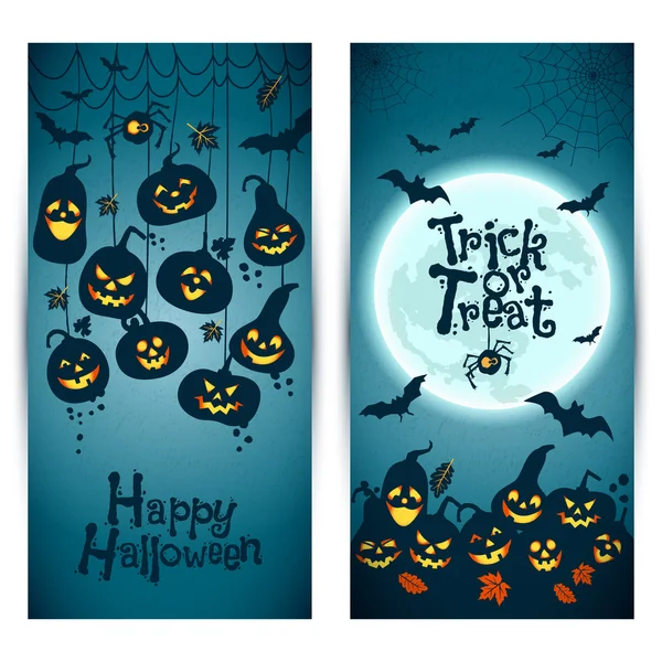 Cheerful Halloween pumpkins and moon — Stock Vector