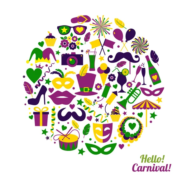 Carnaval illustratie in cirkel. — Stockvector