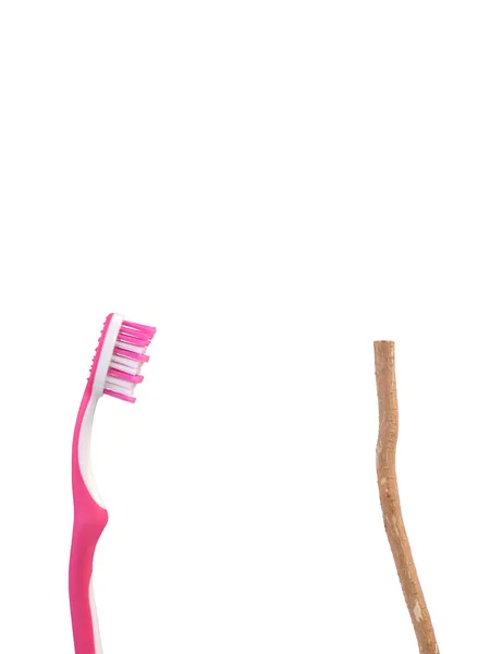 Toothbrush Miswak Twig Isolated White Background Copy Space — Stock Photo, Image