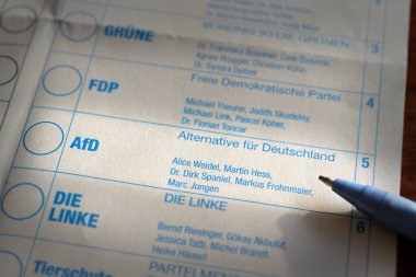 AFD siyasi Alman partisi bir oylama kağıdına basıldı. Yakın plan. Almanya.