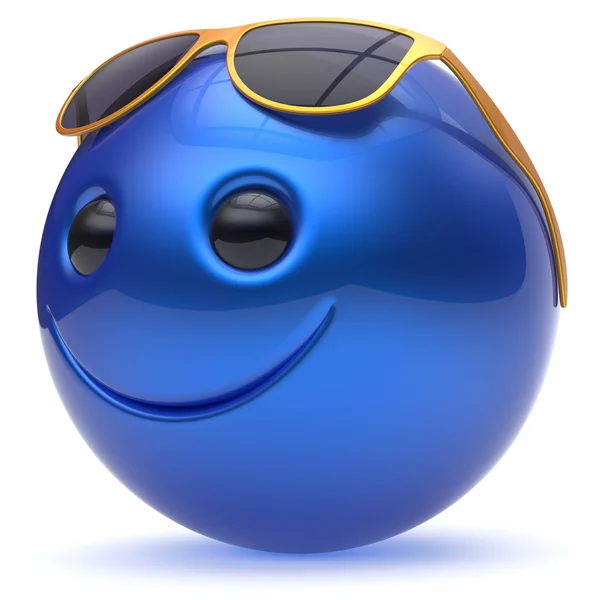 Cara sonriente cabeza alegre bola esfera emoticonos dibujos animados azul — Foto de Stock