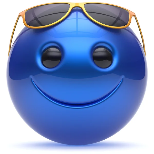 Smiley faccia allegro testa palla sfera emoticon cartone animato blu — Foto Stock
