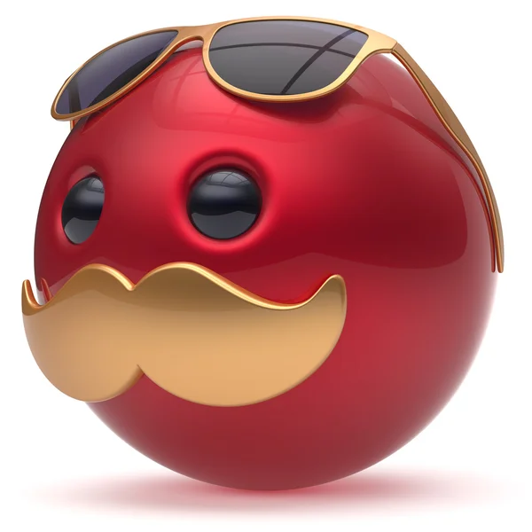 Cartoon snor gezicht emoticon Ball gelukkig vreugdevolle persoon rood — Stockfoto