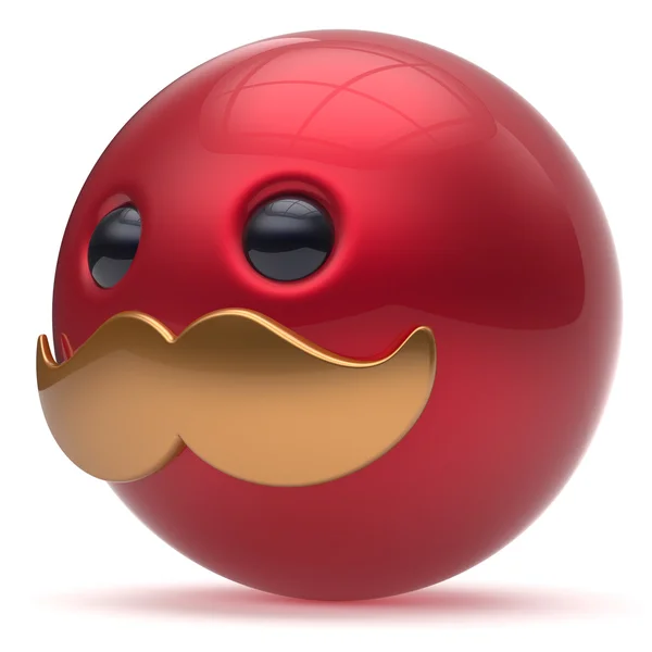 Tecknad mustasch ansikte söt uttryckssymbol Ball person röd gyllene — Stockfoto