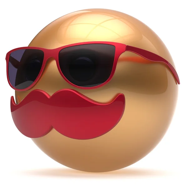 Caricatura bigote cara emoticono bola feliz alegría persona de oro —  Fotos de Stock