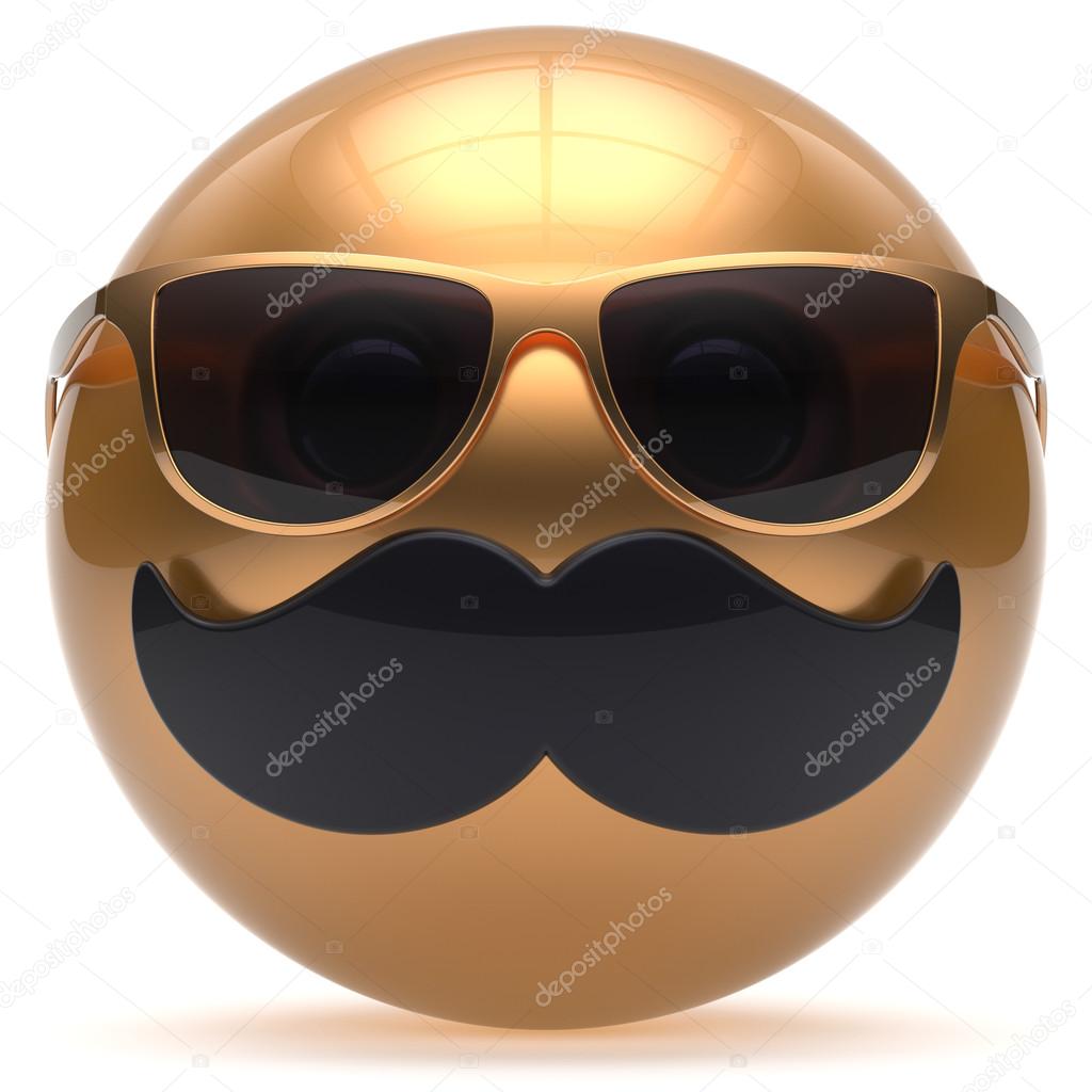 Mustache face emoticon ball happy joy handsome cartoon icon