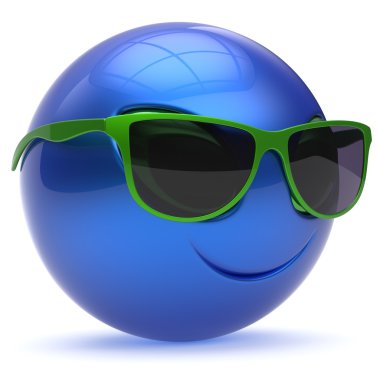 Gülen yabancı yüz güneş gözlüğü karikatür sevimli baş ifade mavi