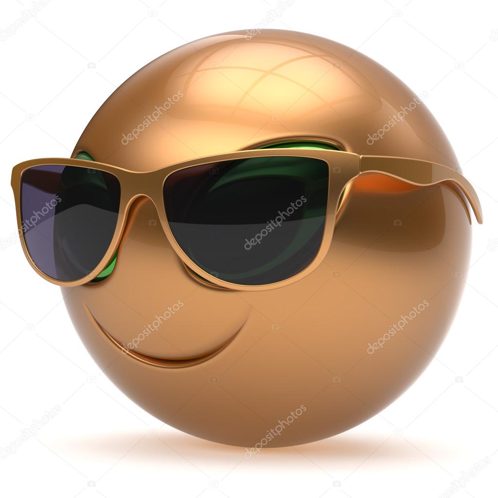 Smiley alien face sunglasses cartoon cute head emoticon gold