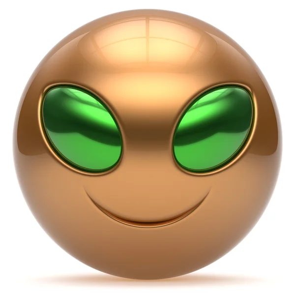 웃는 외계인 얼굴 만화 귀여운 머리 이모티콘 괴물 황금 — 스톡 사진