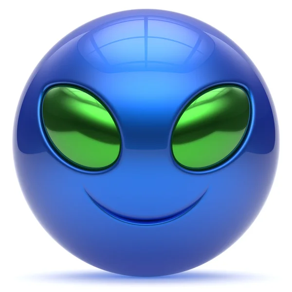 Smiley Alien Face tecknad söt huvud uttryckssymbol monster blå — Stockfoto