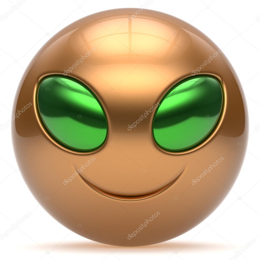 Smiley alien face cartoon cute head emoticon monster golden