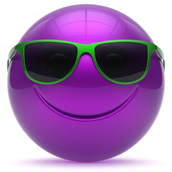 Usměvavá hlava koule Veselý obličej emotikon fialový — Stock fotografie