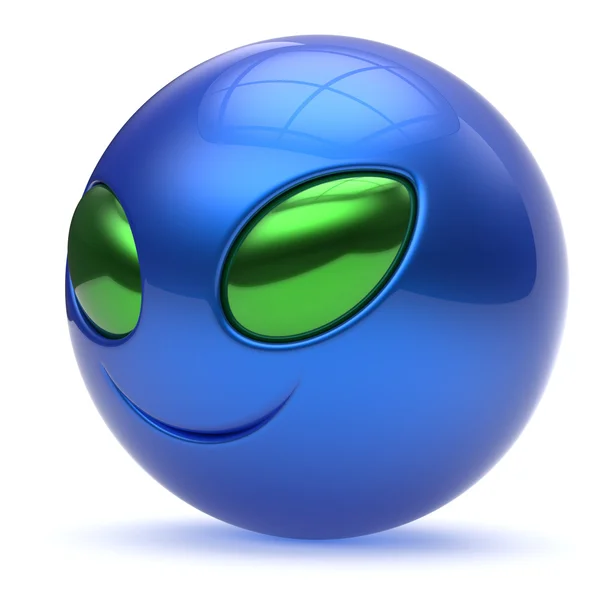 Smiley alienígena rosto cabeça desenhos animados bonito emoticon monstro bola azul — Fotografia de Stock