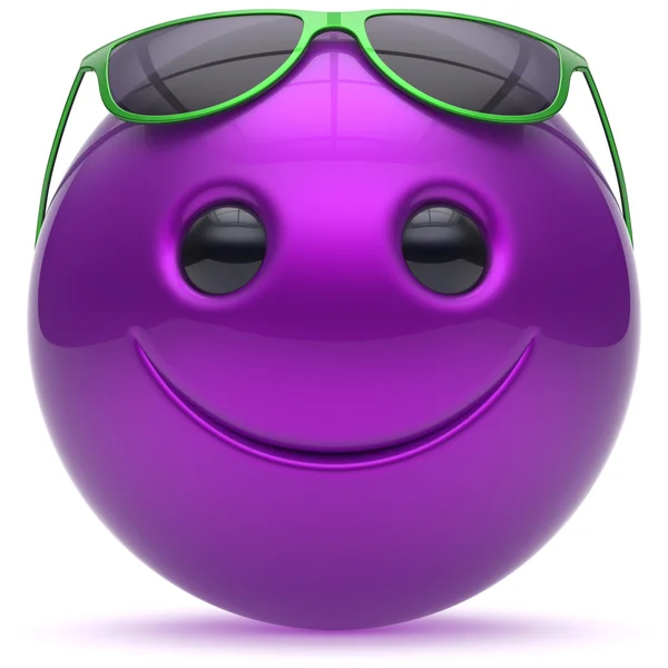 Cara sonriente cabeza alegre bola púrpura azul esfera emoticono —  Fotos de Stock