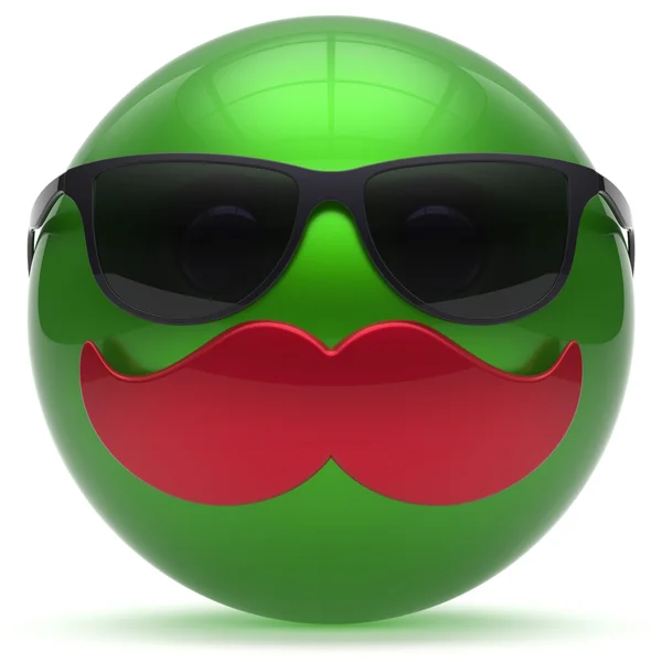 Leende tecknad mustasch ansikte grön uttryckssymbol Ball Happy Boy — Stockfoto