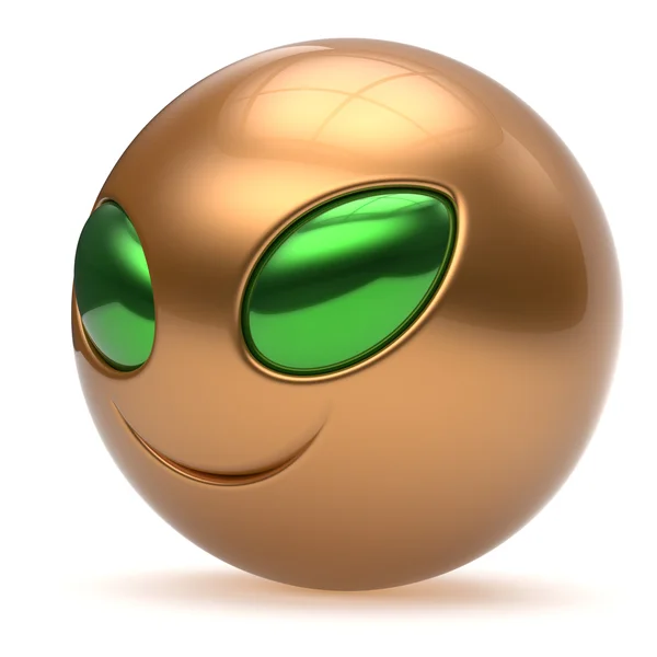 Alien Face smiley tecknad söt huvud uttryckssymbol monster Ball guld — Stockfoto