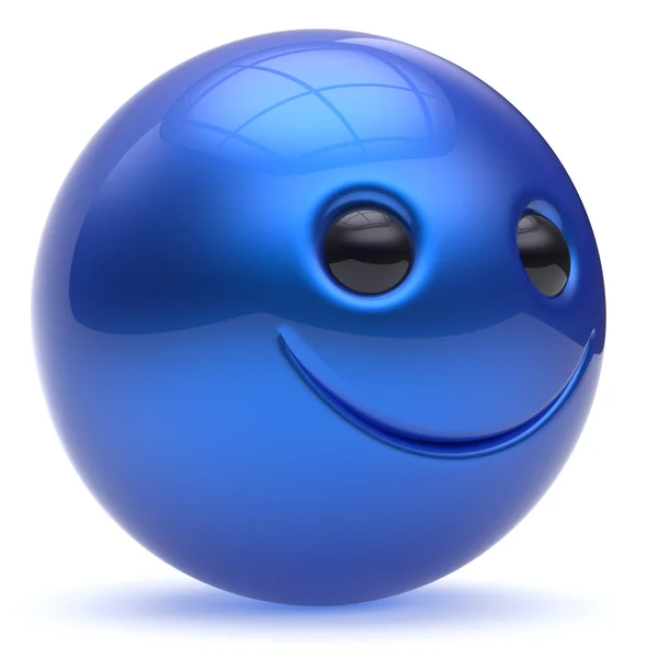 Cara sonriente bola de cabeza azul esfera alegre emoticono de dibujos animados — Foto de Stock