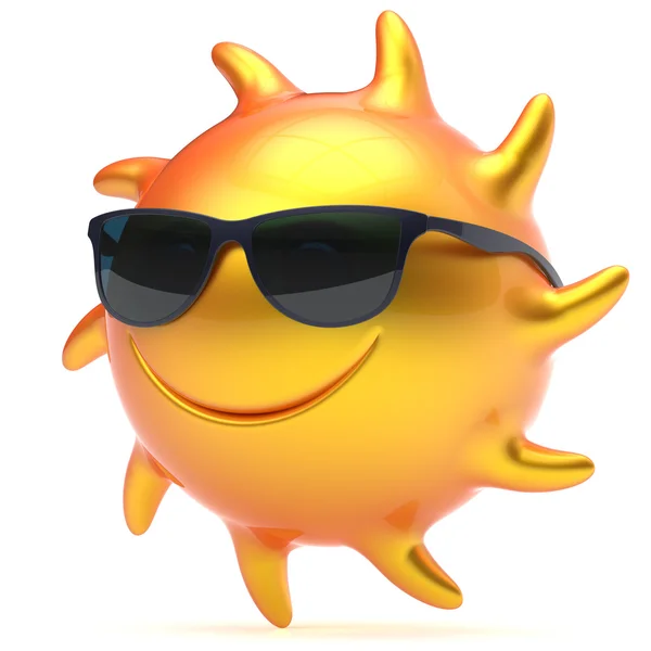 Sole faccina sorridente occhiali da sole allegro estate sorriso icona dei cartoni animati — Foto Stock