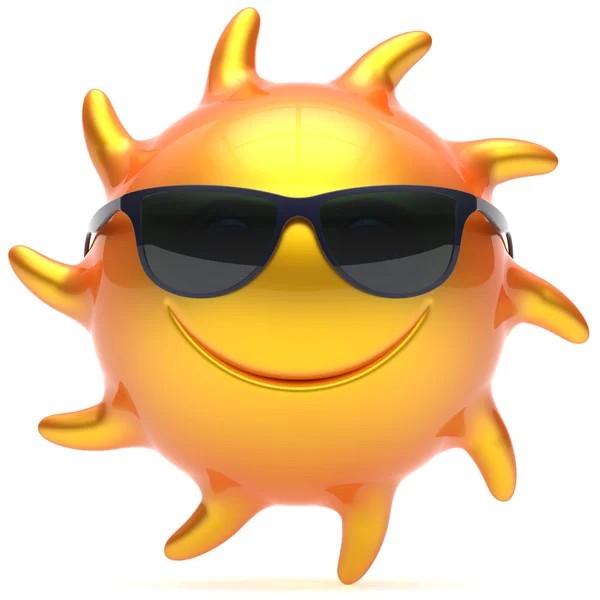 Sorriso occhiali da sole allegro viso estivo icona cartone animato smiley — Foto Stock