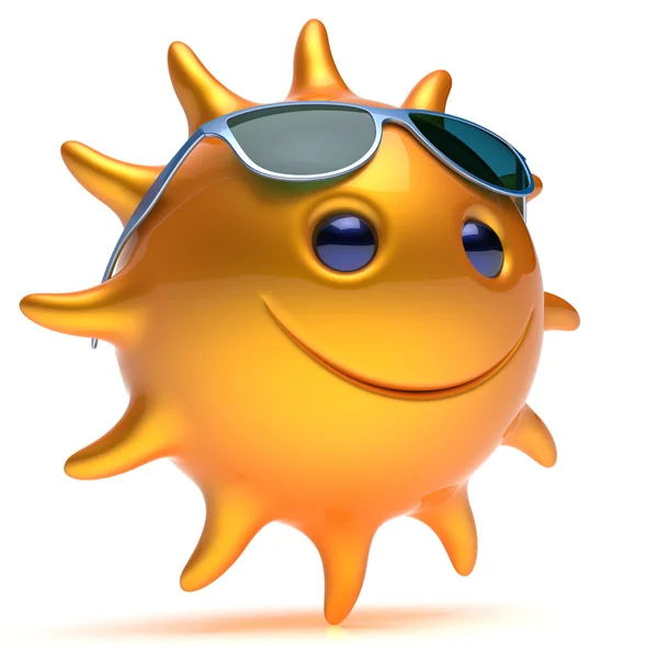 Χαμόγελο ηλίου ήλιος χαρούμενο αστέρι πρόσωπο καλοκαίρι χαμογελαστά κινούμενα σχέδια — Φωτογραφία Αρχείου