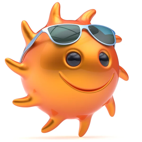 Smiley estrela sol rosto bola óculos de sol alegre verão sorriso ícone — Fotografia de Stock